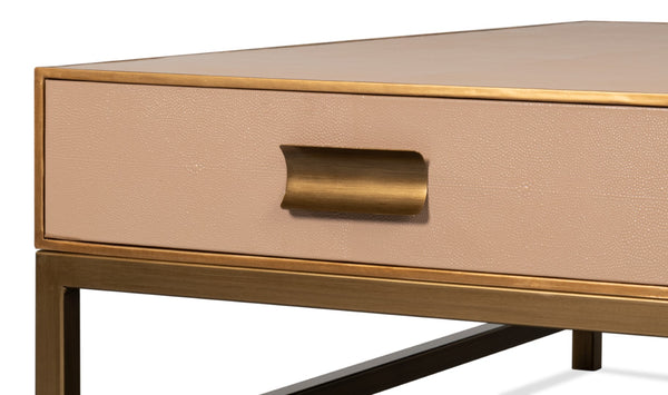 Sarreid Gideon Shagreen Square Coffee Table With Gold Trim And Elegant Mushroom Finish For Chic Interiors Tan  54004-5