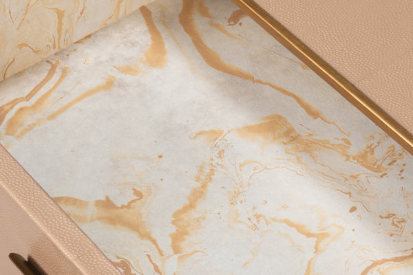 Sarreid Gideon Shagreen Square Coffee Table With Gold Trim And Elegant Mushroom Finish For Chic Interiors Tan  54004-5