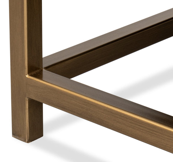 Sarreid Gideon Shagreen Square Coffee Table With Gold Trim And Elegant Mushroom Finish For Chic Interiors Tan  54004-5