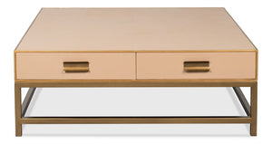 Sarreid Gideon Shagreen Square Coffee Table With Gold Trim And Elegant Mushroom Finish For Chic Interiors Tan  54004-5