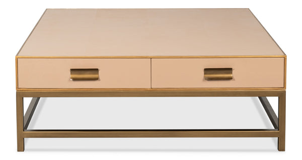 Sarreid Gideon Shagreen Square Coffee Table With Gold Trim And Elegant Mushroom Finish For Chic Interiors Tan  54004-5
