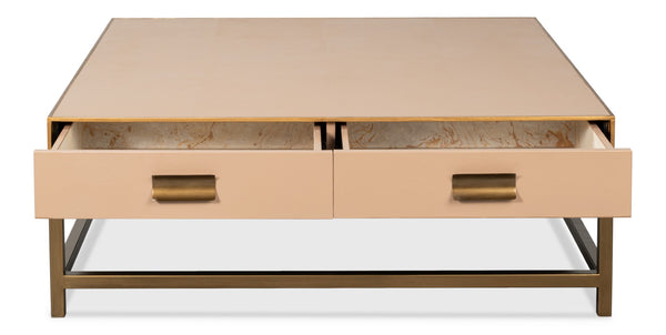 Sarreid Gideon Shagreen Square Coffee Table With Gold Trim And Elegant Mushroom Finish For Chic Interiors Tan  54004-5