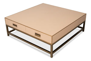 Sarreid Gideon Shagreen Square Coffee Table With Gold Trim And Elegant Mushroom Finish For Chic Interiors Tan  54004-5
