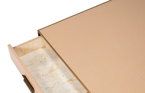 Sarreid Gideon Shagreen Square Coffee Table With Gold Trim And Elegant Mushroom Finish For Chic Interiors Tan  54004-5