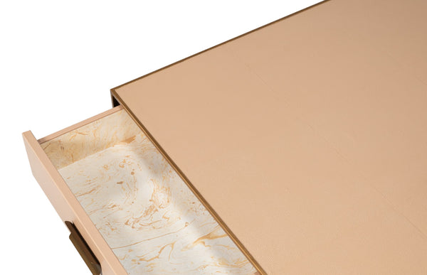 Sarreid Gideon Shagreen Square Coffee Table With Gold Trim And Elegant Mushroom Finish For Chic Interiors Tan  54004-5