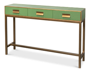 Sarreid Gideon Shagreen Console Table In Watercress Finish With Elegant Gold Trim And Frame For Luxe Decor Green  54005-3