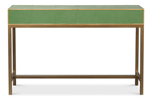 Sarreid Gideon Shagreen Console Table In Watercress Finish With Elegant Gold Trim And Frame For Luxe Decor Green  54005-3