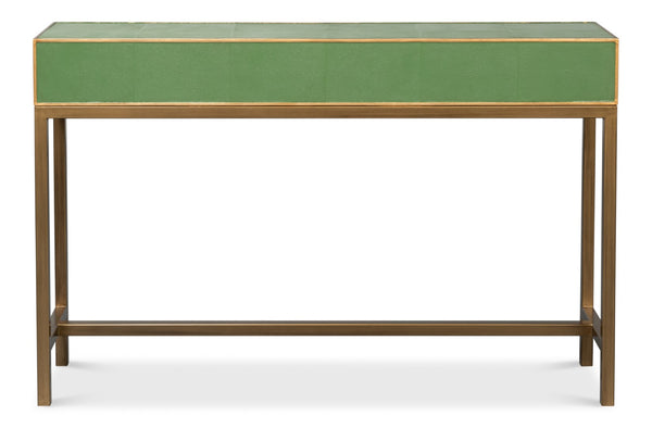 Sarreid Gideon Shagreen Console Table In Watercress Finish With Elegant Gold Trim And Frame For Luxe Decor Green  54005-3