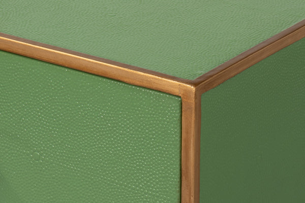 Sarreid Gideon Shagreen Console Table In Watercress Finish With Elegant Gold Trim And Frame For Luxe Decor Green  54005-3
