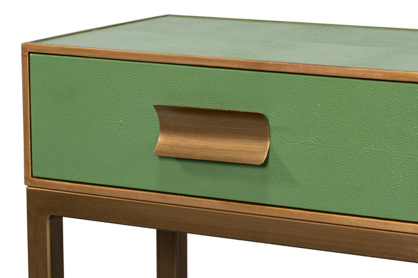 Sarreid Gideon Shagreen Console Table In Watercress Finish With Elegant Gold Trim And Frame For Luxe Decor Green  54005-3
