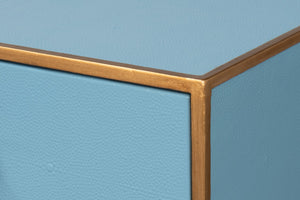 Sarreid Gideon Shagreen Console In Chambray Blue With Gold Leather Trim & Elegant Gold Frame Design Blue  54005-4