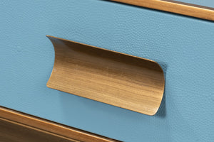 Sarreid Gideon Shagreen Console In Chambray Blue With Gold Leather Trim & Elegant Gold Frame Design Blue  54005-4