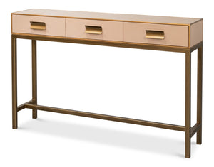 Sarreid Gideon Shagreen Console In Mushroom Finish - Luxurious Gold Trim & Frame For Elegant Decor Upgrade Tan  54005-5