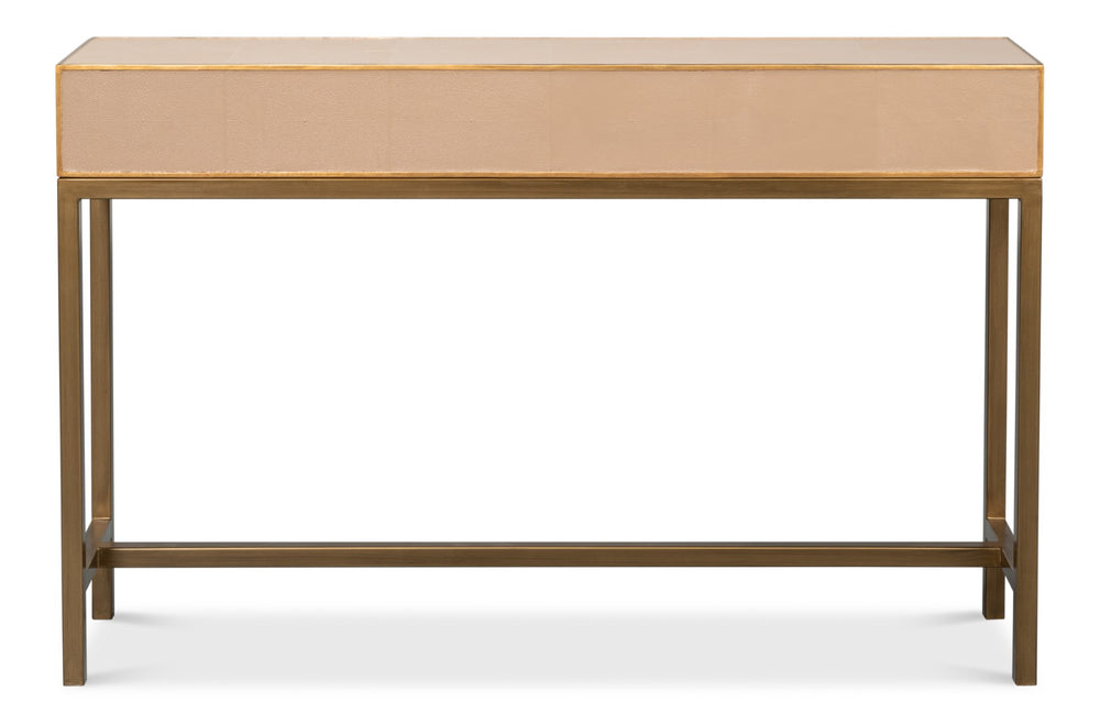 Sarreid Gideon Shagreen Console In Mushroom Finish - Luxurious Gold Trim & Frame For Elegant Decor Upgrade Tan  54005-5