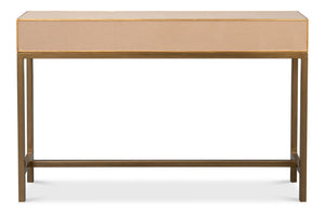 Sarreid Gideon Shagreen Console In Mushroom Finish - Luxurious Gold Trim & Frame For Elegant Decor Upgrade Tan  54005-5