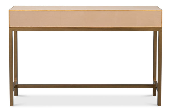 Sarreid Gideon Shagreen Console In Mushroom Finish - Luxurious Gold Trim & Frame For Elegant Decor Upgrade Tan  54005-5