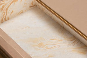 Sarreid Gideon Shagreen Console In Mushroom Finish - Luxurious Gold Trim & Frame For Elegant Decor Upgrade Tan  54005-5