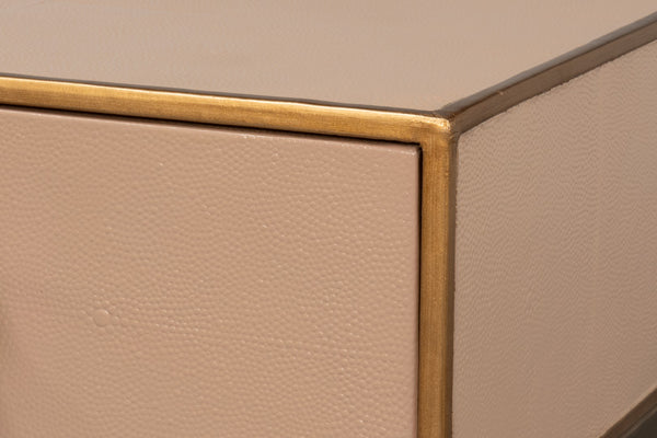 Sarreid Gideon Shagreen Console In Mushroom Finish - Luxurious Gold Trim & Frame For Elegant Decor Upgrade Tan  54005-5