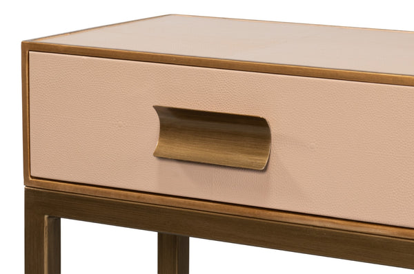 Sarreid Gideon Shagreen Console In Mushroom Finish - Luxurious Gold Trim & Frame For Elegant Decor Upgrade Tan  54005-5