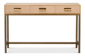 Sarreid Gideon Shagreen Console In Mushroom Finish - Luxurious Gold Trim & Frame For Elegant Decor Upgrade Tan  54005-5