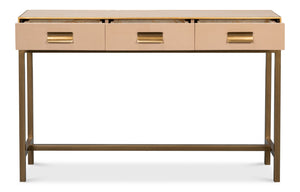 Sarreid Gideon Shagreen Console In Mushroom Finish - Luxurious Gold Trim & Frame For Elegant Decor Upgrade Tan  54005-5
