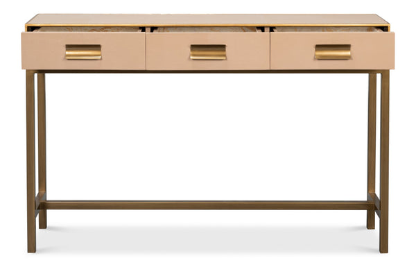 Sarreid Gideon Shagreen Console In Mushroom Finish - Luxurious Gold Trim & Frame For Elegant Decor Upgrade Tan  54005-5
