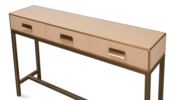 Sarreid Gideon Shagreen Console In Mushroom Finish - Luxurious Gold Trim & Frame For Elegant Decor Upgrade Tan  54005-5