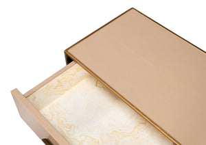 Sarreid Gideon Shagreen Console In Mushroom Finish - Luxurious Gold Trim & Frame For Elegant Decor Upgrade Tan  54005-5