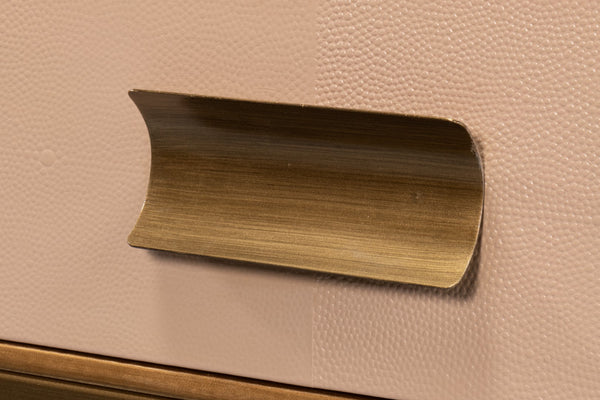 Sarreid Gideon Shagreen Console In Mushroom Finish - Luxurious Gold Trim & Frame For Elegant Decor Upgrade Tan  54005-5