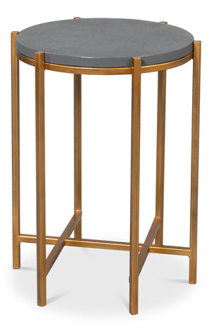 Sarreid Spence Side Table In Elegant Quiet Shade Finish With Gold Frame – Chic Grey Leather & Iron Design Grey  54006-1