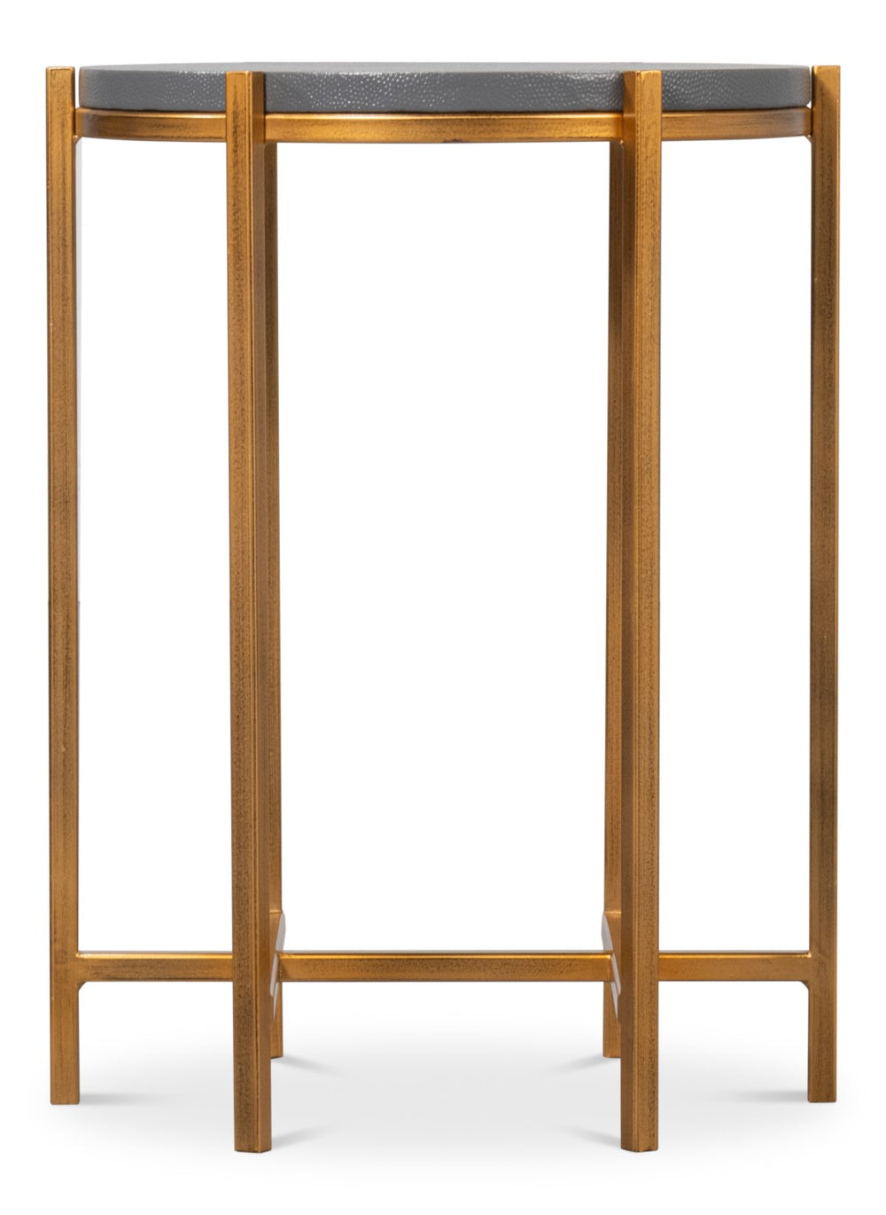 Sarreid Spence Side Table In Elegant Quiet Shade Finish With Gold Frame – Chic Grey Leather & Iron Design Grey  54006-1