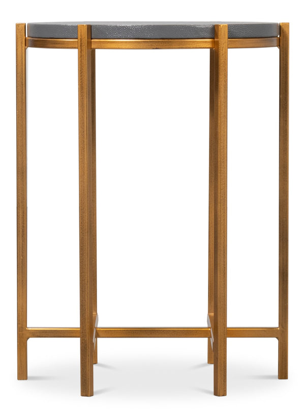 Sarreid Spence Side Table In Elegant Quiet Shade Finish With Gold Frame – Chic Grey Leather & Iron Design Grey  54006-1