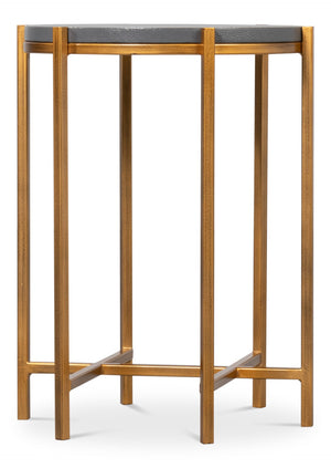 Sarreid Spence Side Table In Elegant Quiet Shade Finish With Gold Frame – Chic Grey Leather & Iron Design Grey  54006-1