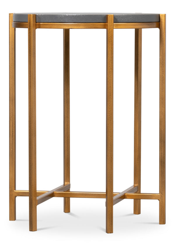 Sarreid Spence Side Table In Elegant Quiet Shade Finish With Gold Frame – Chic Grey Leather & Iron Design Grey  54006-1