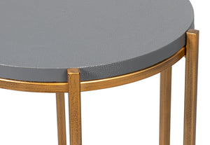 Sarreid Spence Side Table In Elegant Quiet Shade Finish With Gold Frame – Chic Grey Leather & Iron Design Grey  54006-1