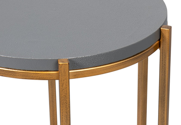 Sarreid Spence Side Table In Elegant Quiet Shade Finish With Gold Frame – Chic Grey Leather & Iron Design Grey  54006-1