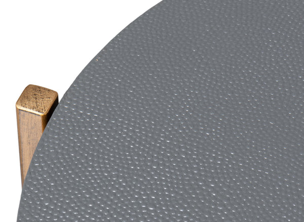 Sarreid Spence Side Table In Elegant Quiet Shade Finish With Gold Frame – Chic Grey Leather & Iron Design Grey  54006-1