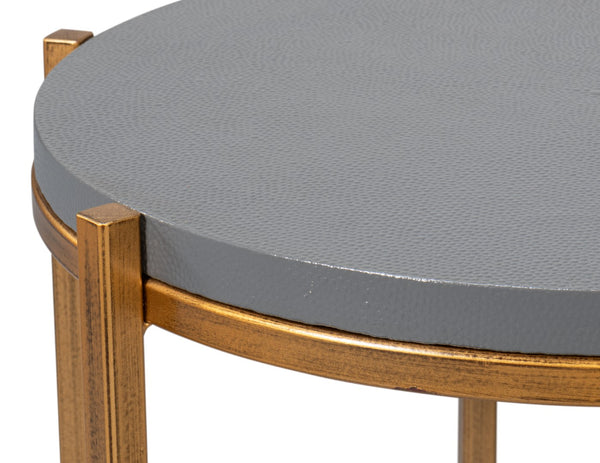 Sarreid Spence Side Table In Elegant Quiet Shade Finish With Gold Frame – Chic Grey Leather & Iron Design Grey  54006-1