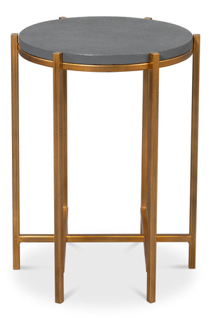 Sarreid Spence Side Table In Elegant Quiet Shade Finish With Gold Frame – Chic Grey Leather & Iron Design Grey  54006-1