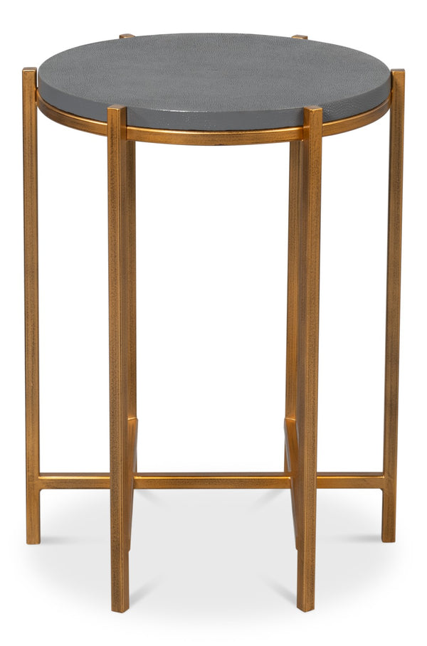 Sarreid Spence Side Table In Elegant Quiet Shade Finish With Gold Frame – Chic Grey Leather & Iron Design Grey  54006-1