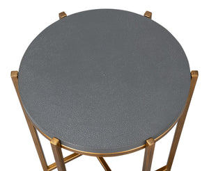 Sarreid Spence Side Table In Elegant Quiet Shade Finish With Gold Frame – Chic Grey Leather & Iron Design Grey  54006-1