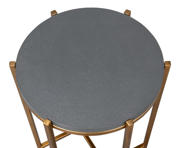 Sarreid Spence Side Table In Elegant Quiet Shade Finish With Gold Frame – Chic Grey Leather & Iron Design Grey  54006-1