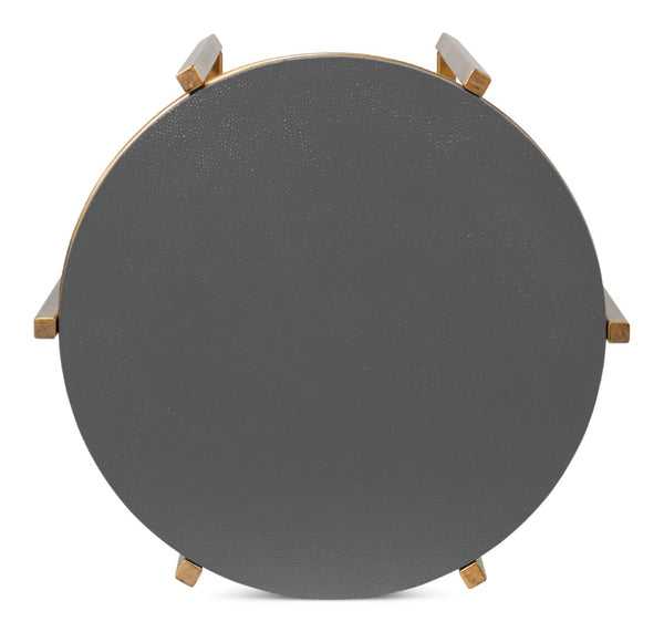 Sarreid Spence Side Table In Elegant Quiet Shade Finish With Gold Frame – Chic Grey Leather & Iron Design Grey  54006-1