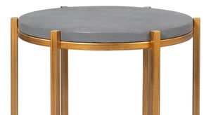 Sarreid Spence Side Table In Elegant Quiet Shade Finish With Gold Frame – Chic Grey Leather & Iron Design Grey  54006-1