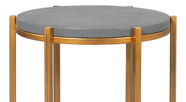 Sarreid Spence Side Table In Elegant Quiet Shade Finish With Gold Frame – Chic Grey Leather & Iron Design Grey  54006-1