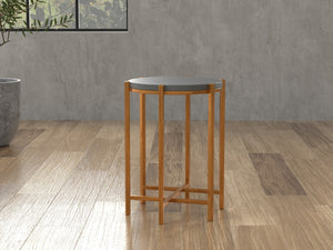 Sarreid Spence Side Table In Elegant Quiet Shade Finish With Gold Frame – Chic Grey Leather & Iron Design Grey  54006-1