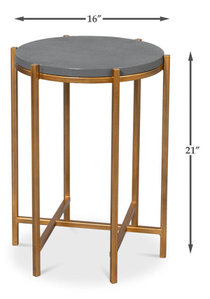Sarreid Spence Side Table In Elegant Quiet Shade Finish With Gold Frame – Chic Grey Leather & Iron Design Grey  54006-1