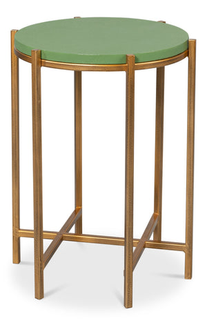 Sarreid Spence Side Table: Elegant Watercress Finish With Gold Frame - Leather, Wood & Iron Design Green  54006-3
