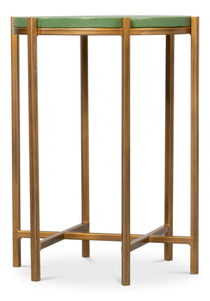 Sarreid Spence Side Table: Elegant Watercress Finish With Gold Frame - Leather, Wood & Iron Design Green  54006-3