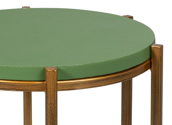 Sarreid Spence Side Table: Elegant Watercress Finish With Gold Frame - Leather, Wood & Iron Design Green  54006-3